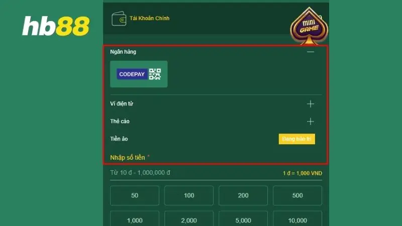 Nạp tiền HB88 nhanh chóng – Đầy đủ phương thức tiện lợi Chọn cách nạp tiền HB88