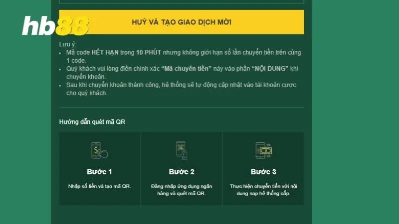 Nạp tiền HB88 nhanh chóng – Đầy đủ phương thức tiện lợi Nạp tiền cần đảm bảo đúng hạn mức và thông tin